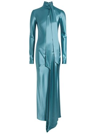 Galvan Emilie Scarf-effect Satin Maxi Dress - Blue - 42 (UK14 / L)