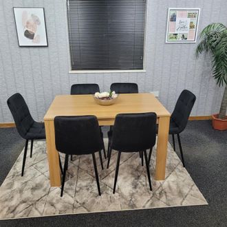 Kosy Koala Kosy Koala - Dining Table and 6 Chairs With Bench Oak Effect Wood 6 Black Velvet Chairs Dining Room