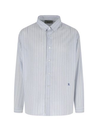RANRA Light Blue Striped Cotton Silk Shirt