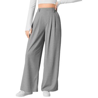 Generic Womens Elastic High Waisted Palazzo Pant Plus Size Wide Leg Dress Pant with Pockets Business Casual Trousers Slacks Light Grey