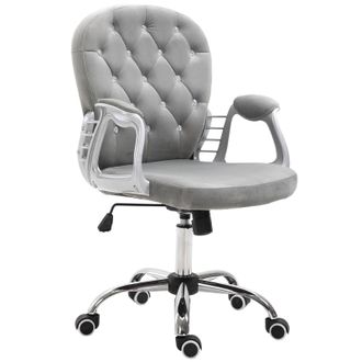 Vinsetto Office Chair Velour Diamond Tufted Padded Ergonomic 360&deg; Swivel Grey | TJ Hughes