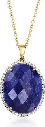 Ross-Simons Sapphire and. White Topaz Pendant Necklace in 18kt Gold Over Sterling