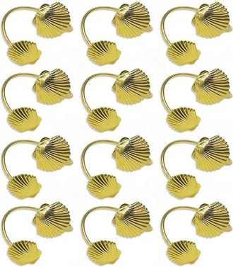 OEM Juego De Servilleteros - Anillos De Metal - Decoraci&oacute;n De Mesa - Dise&ntilde;o De Concha - 12 Piezas - Color Dorado