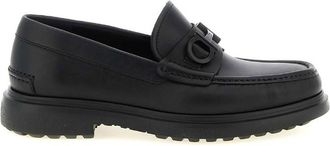 Ferragamo Gancini Buckle Leather Loafers, Size 8