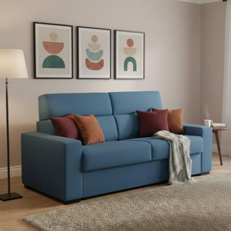 Dmora Dmora - Sof&aacute; Cama 2 Plazas Casabona, Sof&aacute; Convertible Para Sal&oacute;n, Acolchado, Desenfundable, Calidad 100% Made In Italy, 180x95 H100 Cm, Azul