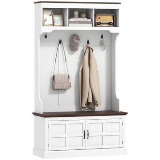 OEM Perchero Zapatero Con Banco Zapatero Ganchos Estantes Y Compartimentos Para Entrada Pasillo Sal&oacute;n 105x40x180 Cm Blanco