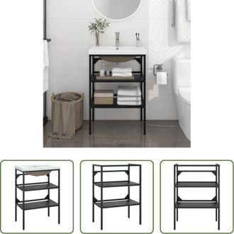 vidaXL vidaXL Lavabo in ceramica - Telaio per Lavabo da Bagno con Lavabo Integrato Nero in Ferro