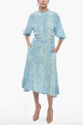 Stella McCartney Vestito Lungo OLIVIA in Seta a Fantasia Animalier con Maniche a 3/4 Stella McCartney