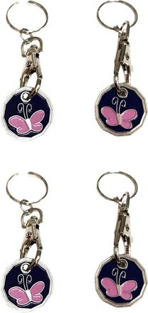 Generic PACK OF 4 - Butterfly Shopping Trolley Coin Keyring Cat Trolley Coin Keychain Dolphain Supermarket Trolley Coin Keychain Edge Shaped (Butterfly (Pack 