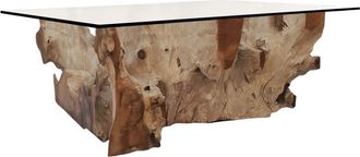 Moycor Mesa de centro de madera de teca beige y top de cristal anch. 120 cm