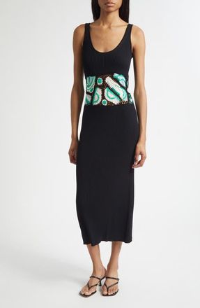 Ramy Brook Fiana Sleeveless Knit Dress in Black/Bright Palm Crochet at Nordstrom, Size Xx-Small