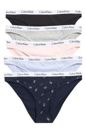 Calvin Klein Logo Bikini - Pack of 5 in P7A/Ub1/Tkf/2Nt at Nordstrom Rack, Size Large
