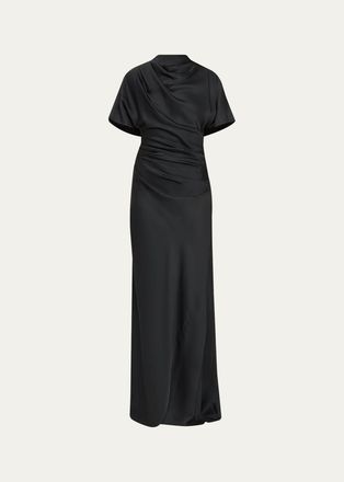 SIMKHAI Annibelis Draped Cape-Sleeve Satin Gown