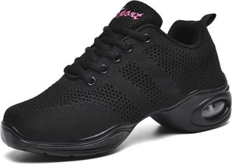 Generic Womens Breathable Jazz Shoes Lace-up Dance Sneakers with Air Cushion Training Sneakers for Dance Black