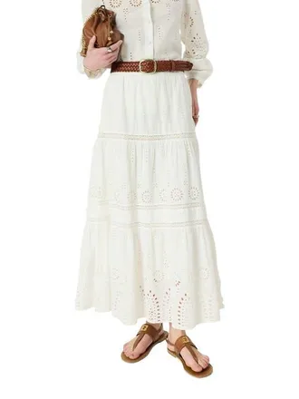 Gerard Darel Jaly Embroidered Tiered Maxi Skirt in Ecru at Nordstrom, Size X-Large