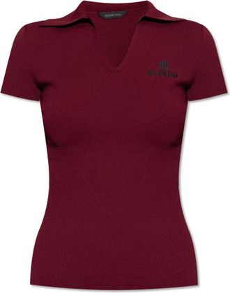 Balenciaga Polo met geborduurd logo - Dames - Polos - Rood - XS - Leer - Tops