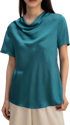 LilySilk Cowl Neck Short Sleeves Silk Shirt