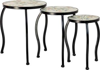 Wanderlust Deco Soporte Set 3 Pzas De Mosaico Y Forja Negro 33x33x37h-28x28x33h-23x23x29h Cm