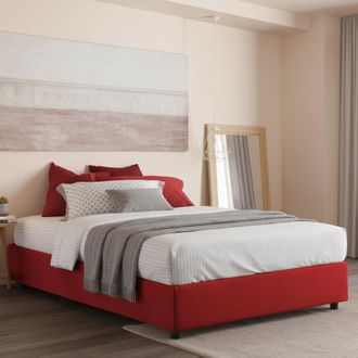 Dmora Dmora - Cama Matrimonial Dcacac, Cama Contenedor Con Revestimiento De Tela, 100% Made In Italy, Apertura Frontal, Con Colch&oacute;n 160x190 Cm Incluido, Roj