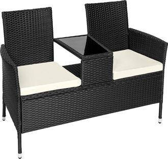 TecTake Banco de jard&iacute;n rat&aacute;n, mesa 2 plazas 131 x 59 x 82 cm negro/beige