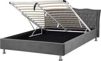 Beliani Cama con almacenaje de terciopelo gris oscuro 140 x 200 cm botones Metz