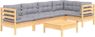 vidaXL Juego De Muebles De Jard&iacute;n 6 Pzas Y Cojines Madera Pino Gris Vidaxl