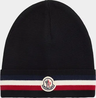 Moncler Mens Wool Tricolor Wool Knit Beanie Hat