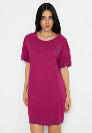 Lascana Nachthemd LSCN BY LASCANA, Damen, Gr. 32/34, N-Gr, beere, Single Jersey, Obermaterial: 50% Baumwolle, 50% Viskose, bedruckt, unifarben, l&auml;ssig geschni