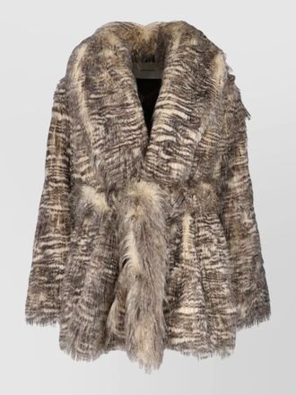 Entire studios faux fur long sleeve coat belted waist