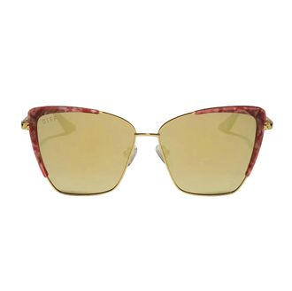 DIFF Eyewear Womens Queen Amidala Marbled Naboo Mirror Polarized Sunglasses In Royal Red Hammered Gold & Gold