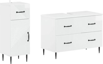 vidaXL Juego De Gabinete De Ba&ntilde;o De 2 Piezas Haarlem Blanco Brillante Vidaxl