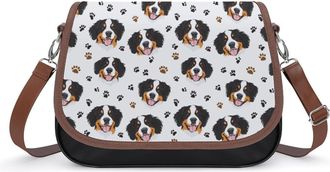 Generic Bernese Mountain Dog Crossbody Bag Womens Handbag PU Message Bags Shoulder Purse with Adjustable Strap