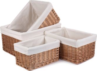 Red Hamper Wicker Double Steamed Lined Storage Basket Set 4