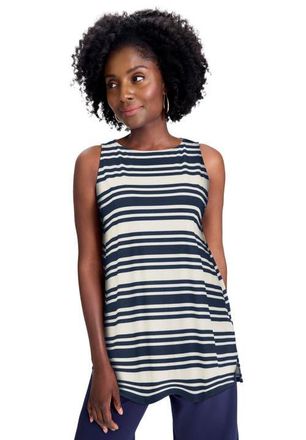 Jessica London Stretch Knit Tunic Tank in Navy Mixed Stripe at Nordstrom, Size 16