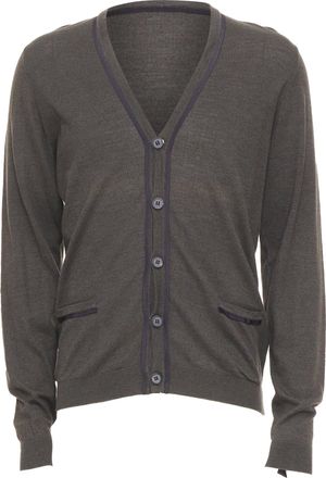 Lanvin 2015 grosgrain trim v-neck cotton merino wool button knit cardigan S
