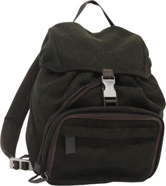 Prada Single Buckle Pocket Backpack Wool Khaki Wool Backpack Bag (Pre-Owned)
