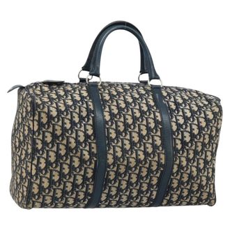 Dior Vintage Trotter Boston Bag Diorissimo Canvas Navy Canvas Handbag (Pre-Owned)