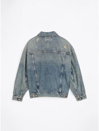 Tommy Hilfiger Womens Oversized Distressed Denim Jacket - Blue - 2