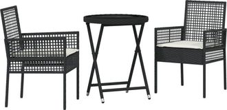 vidaXL Juego Bistro De Jard&iacute;n 3 Pcs Negro Polirat&aacute;n Vidaxl