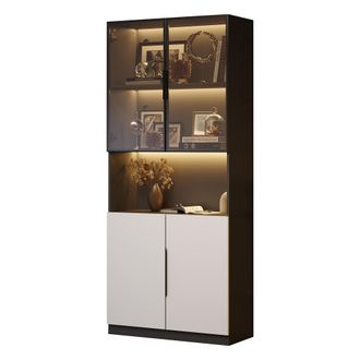 STILVORA Vitrina Con 2 Puertas, 1 Compartimento Abierto, Led Y Estante Ajustable Para Salon, En Tablero De Particulas, 80 &times; 30 &times; 200 Cm, Blanco