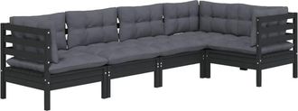 vidaXL Muebles De Jard&iacute;n 5 Pzas Con Cojines Negro Madera De Pino Vidaxl