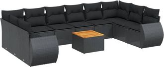 vidaXL Set De Sof&aacute;s De Jard&iacute;n 11 Pzas Y Cojines Rat&aacute;n Sint&eacute;tico Negro Vidaxl