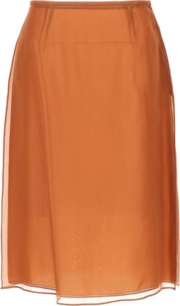Prada Brown Silk Midi Womens Skirt