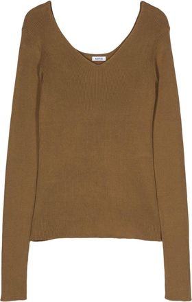 Aspesi v-neck ribbed-knit jumper - women - Cotton - 44 - Green