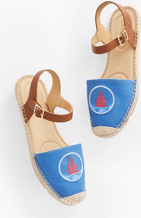 Talbots Izzy Embroidered Espadrille Flats - Sailboat - Blue Iris - 8 1/2 M Talbots