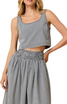 Solid & Striped The Anise Seersucker Crop Tank in Noir at Nordstrom, Size X-Large