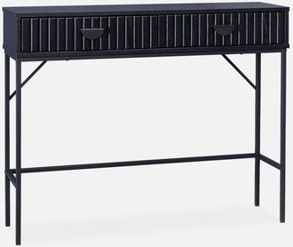 Sweeek Sweeek - Consola con efecto madera estriada negra, 100cm, Bazalt, Negro, 100x29x79.5 cm