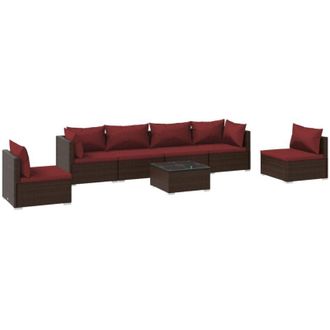 vidaXL Set Muebles De Jard&iacute;n 7 Piezas Y Cojines Rat&aacute;n Sint&eacute;tico Marr&oacute;n Vidaxl