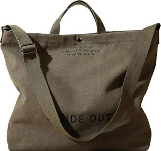 Generic Women Canvas Tote Handbags Casual Shoulder Work Bag Crossbody Top Handle with Zipper Opening Letter-Printed Design Long Strap Versatile Style for Men 