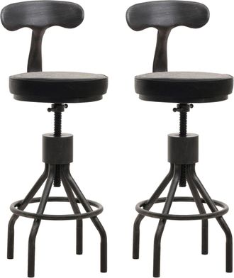 Hhg Hhg - Nunca Usado] Juego De 2 Taburetes De Bar 968, Taburete De Bar, Reposapi&eacute;s Giratorio Regulable En Altura, Acero Industrial Imitaci&oacute;n Piel, Negro